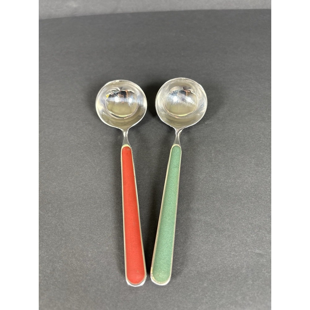 Mikasa Mepra Italy 18/10 Stainless Red Green Bouillon Soup Spoons Set of 2